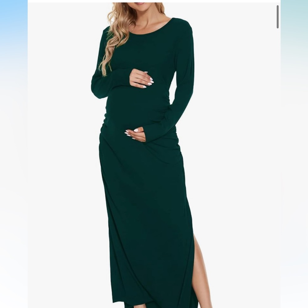 Women’s split maternity dress long sleeve ruched pregancy dress
